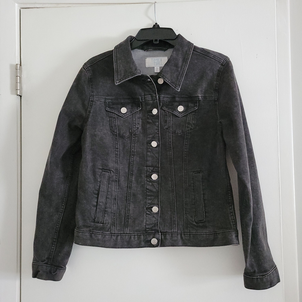 Women's Small Black Jean Trucker Jacket Fall Winter Button Up Denim Coat